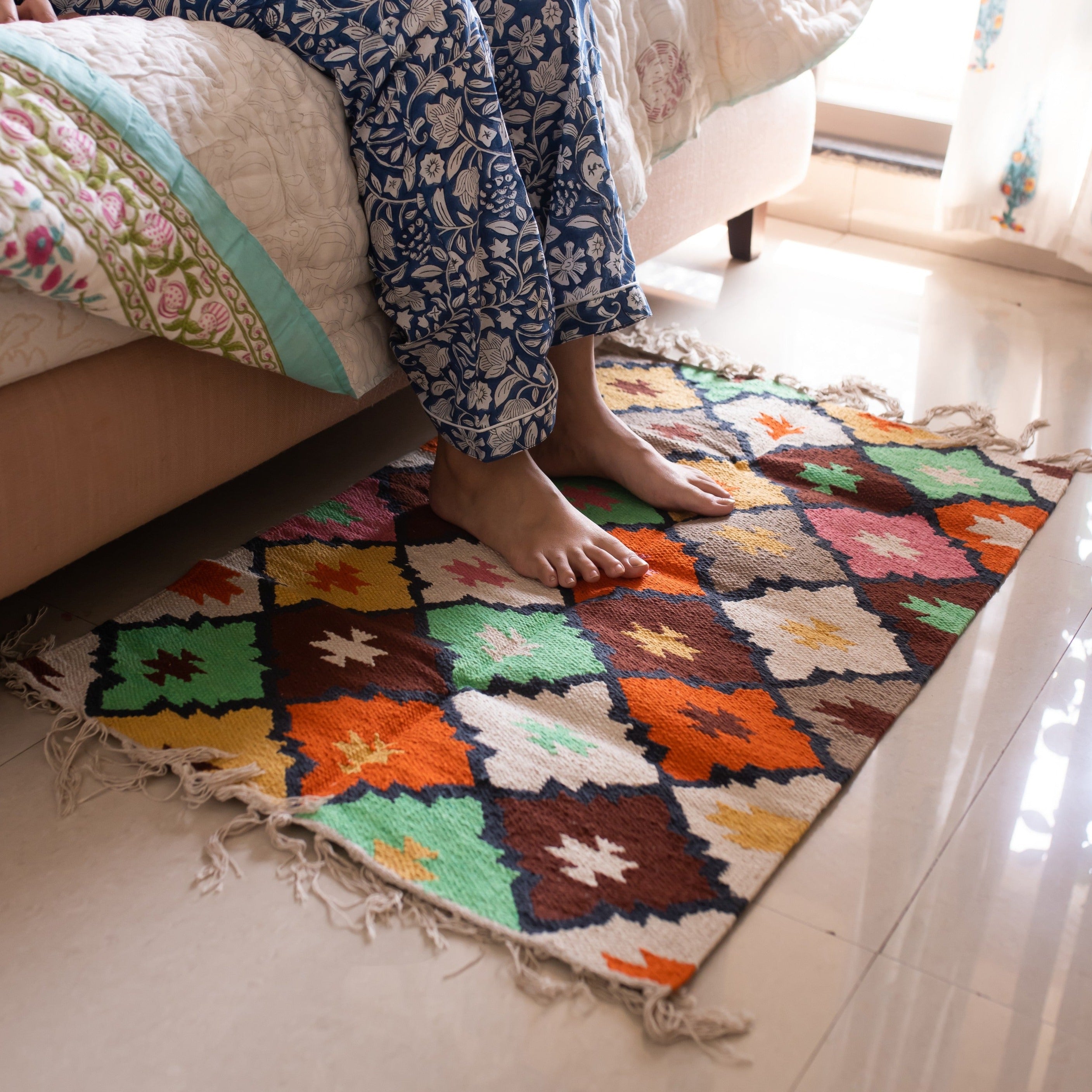 Multicolor Handloom Panja Rug -Cotton Rugs, Buy Premium Rugs Online! –  House of Ekam