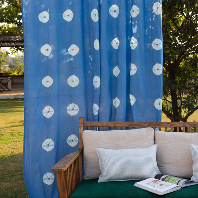 Blue Daisy Tie Dye Cotton Sheer Curtain-Curtains-House of Ekam