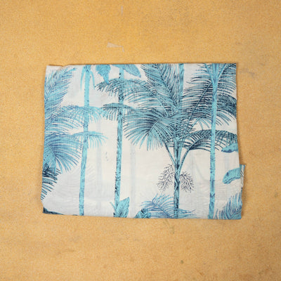 Blue Palm on Palm Hand Screen Printed Cotton Fabric-fabric-House of Ekam