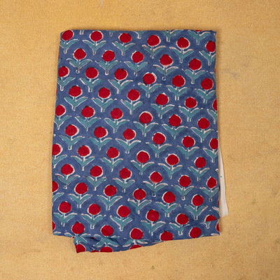 Blue and Red Buti Hand Blockprinted Cotton Fabric-fabric-House of Ekam