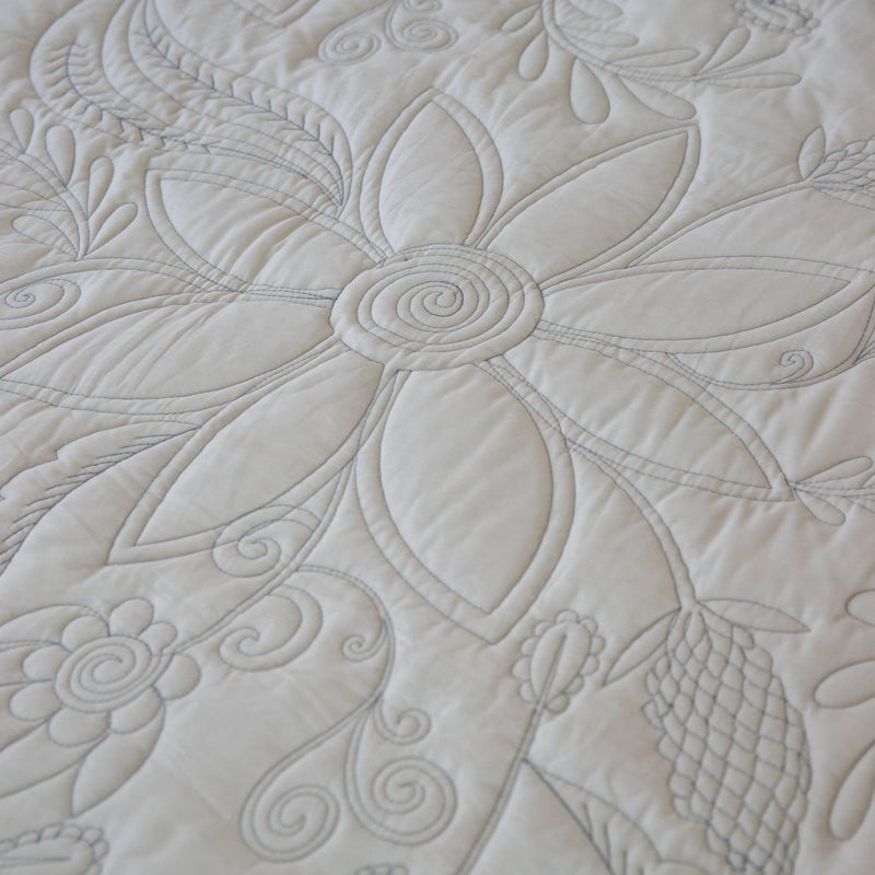 Blue and White Paisley Jaal Embroidered Quilt-Quilt Set-House of Ekam