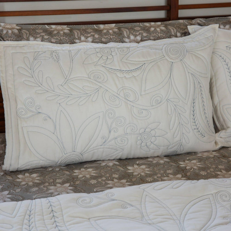 Blue and White Paisley Jaal Embroidered Quilt-Quilt Set-House of Ekam