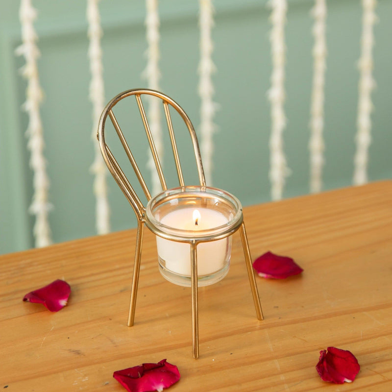 Gold Metal Chair Tea Light Candle Holder-Candle holders-House of Ekam