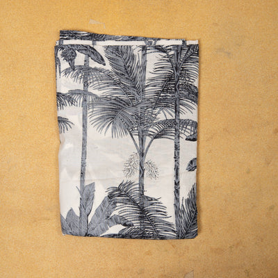 Grey Palm on Palm Hand Screen Printed Cotton Fabric-fabric-House of Ekam