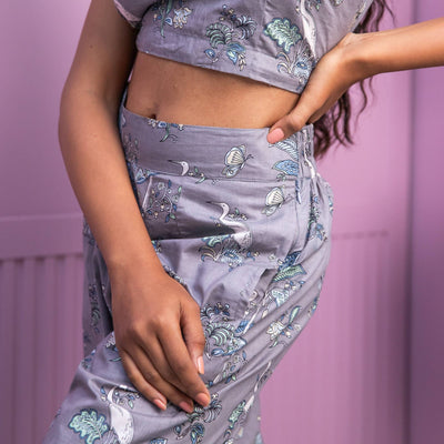 Grey Tropical Tango Co-ord Set with Crop Top-Coord set-House of Ekam