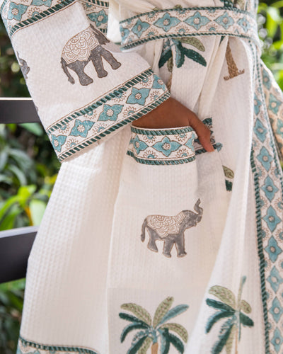 Tropical Elephant and Palm Bath Robe-Bath robe-House of Ekam
