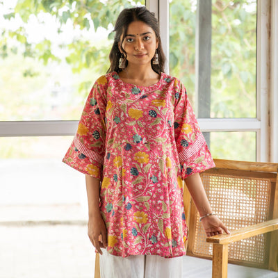 Nisha Multicolor Floral Jaal Kurti-Shirt-House of Ekam