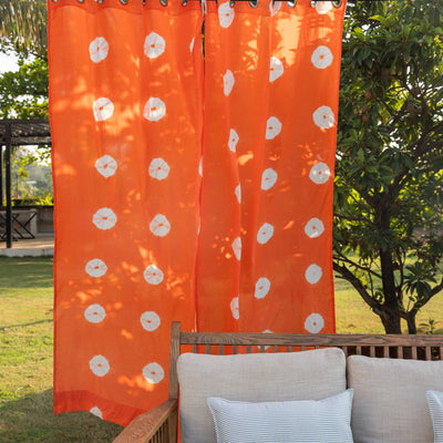 Orange Daisy Tie Dye Cotton Sheer Curtain-Curtains-House of Ekam