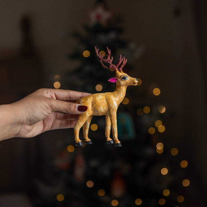 Paper Mache Hand Painted Christmas Deer-paper mache-House of Ekam