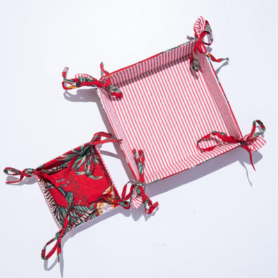 Red Tropical Palm and Stripe Foldable Reversible Tray-Trays-House of Ekam
