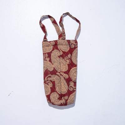 Red Paisley Blockprinted Wine Bottle Bag Set of 2-Wine Bottle Bag-House of Ekam