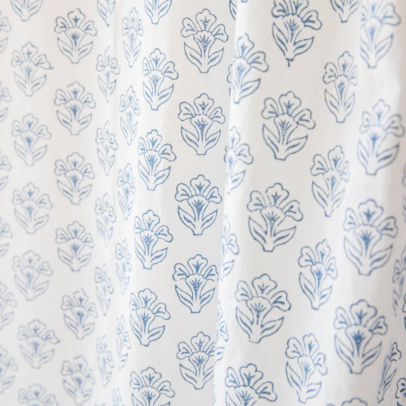 White and Blue Bela Cotton Sheer Curtain-Curtains-House of Ekam