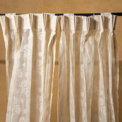 White on White Floral Banarsi Handloom Curtain-Curtains-House of Ekam