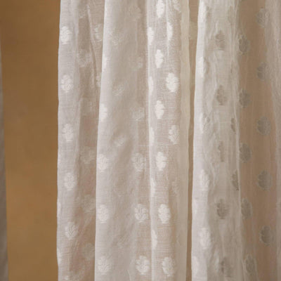 White on White Floral Buta Banarsi Handloom Curtain-Curtains-House of Ekam