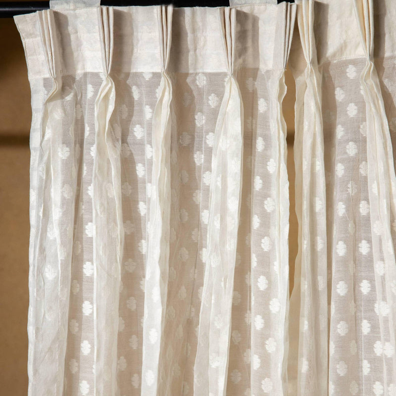 White on White Floral Buta Banarsi Handloom Curtain-Curtains-House of Ekam