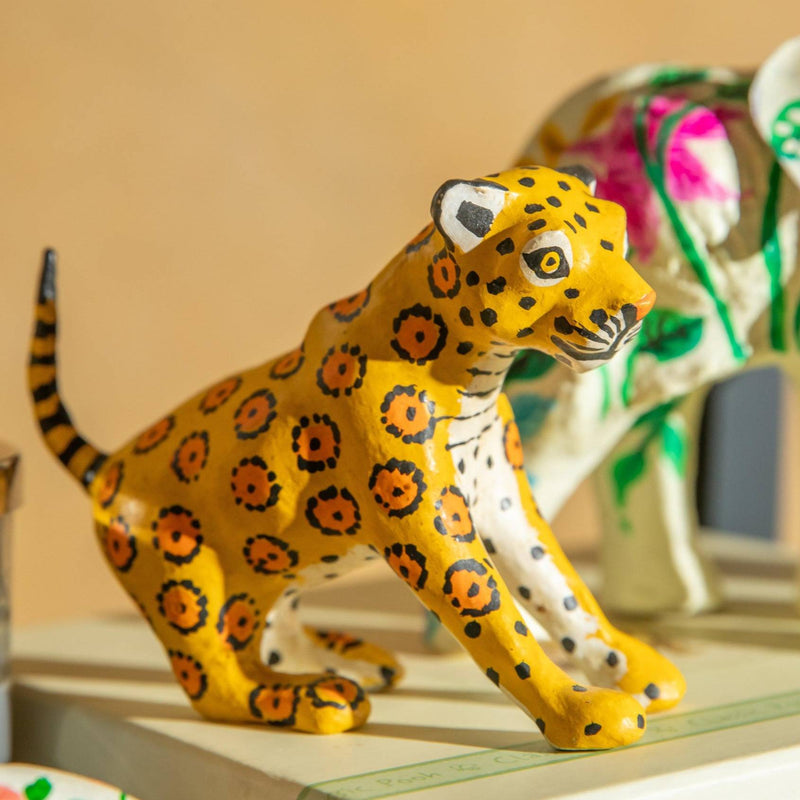 Yellow Cheetah Paper Mache Art-paper mache-House of Ekam