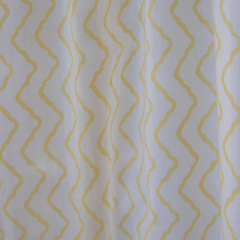 Yellow Chevron Blockprint Cotton Sheer Curtain-Curtains-House of Ekam