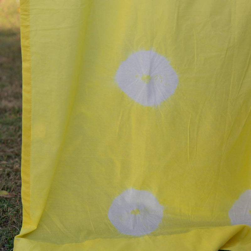 Yellow Daisy Tie Dye Cotton Sheer Curtain-Curtains-House of Ekam