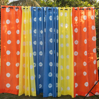 Yellow Daisy Tie Dye Cotton Sheer Curtain-Curtains-House of Ekam