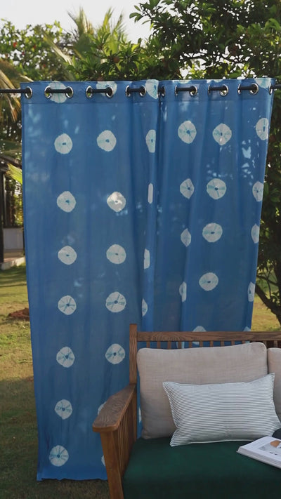Blue Daisy Tie Dye Cotton Sheer Curtain