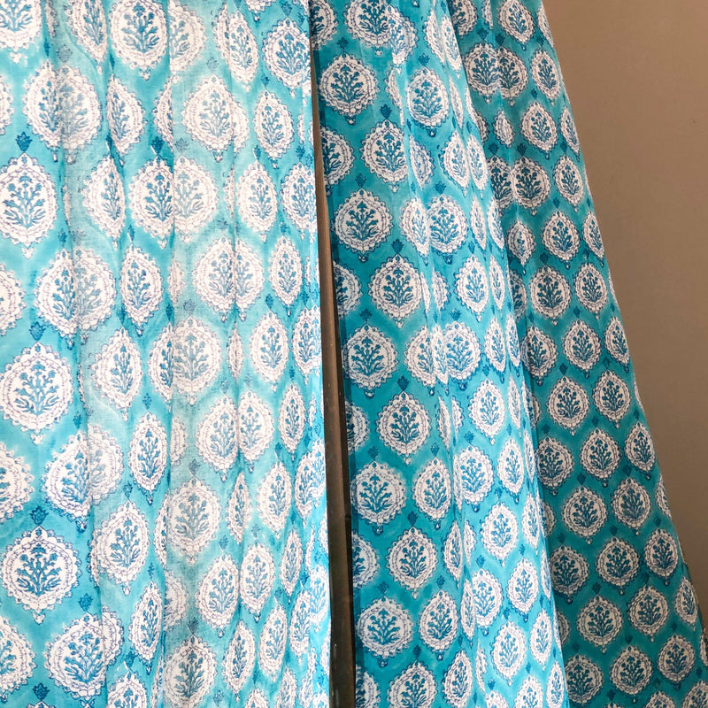 Aqua Jaipuri Buti Sheer Curtain-Curtains-House of Ekam