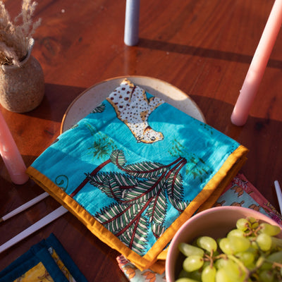 Assorted Colorful Blockprint Dinner Cum Roti Napkins-Napkins-House of Ekam