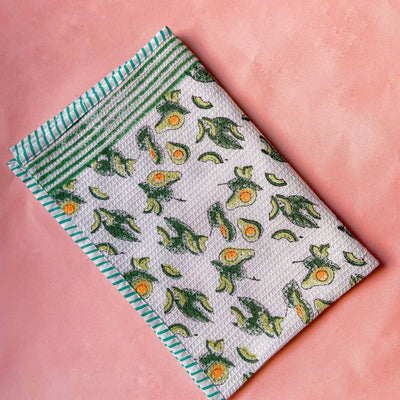 Avocado Blockprint Tea Towel-Tea Towels-House of Ekam