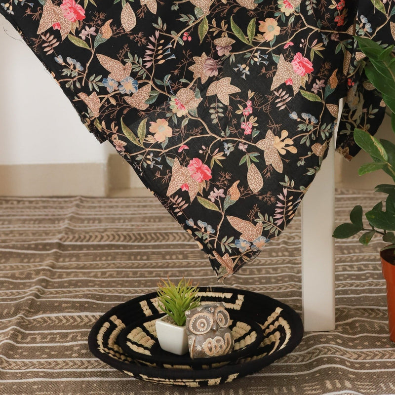 Black Floral Paradise Cotton Fabric (min. 2m)-fabric-House of Ekam