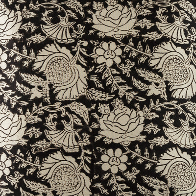 Black Jaal Print Blockprint Mashru Silk Cushion Cover-Cushion Covers-House of Ekam