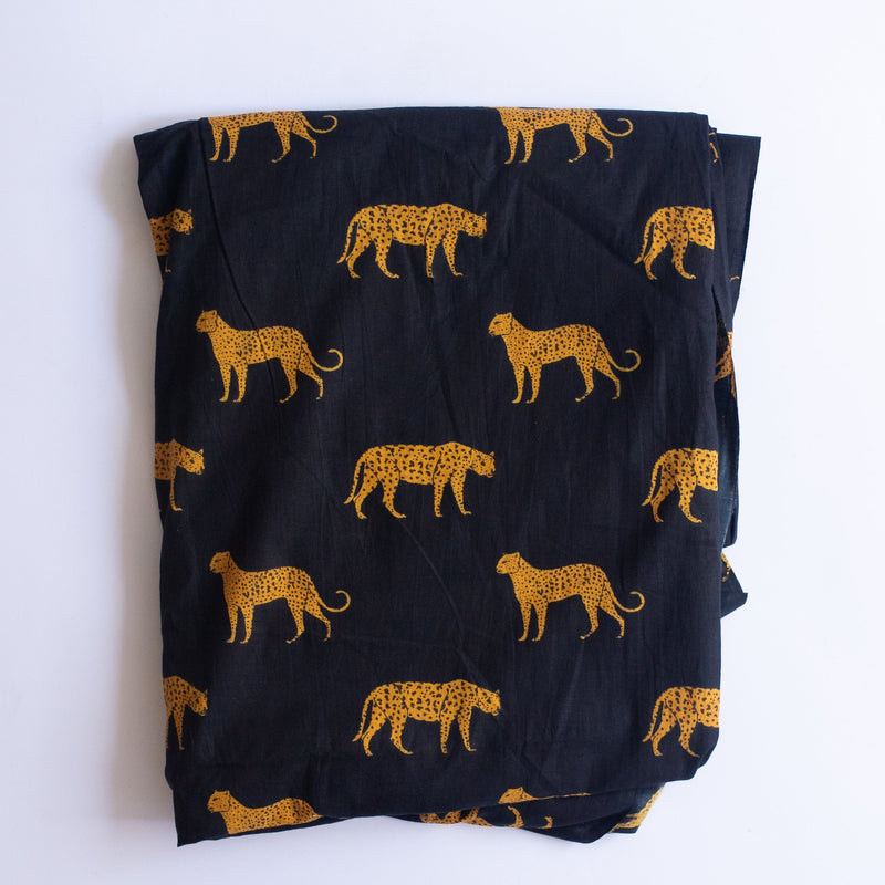 Black Leopard Print Screenprinted Cotton Fabric (min. 2m)-fabric-House of Ekam