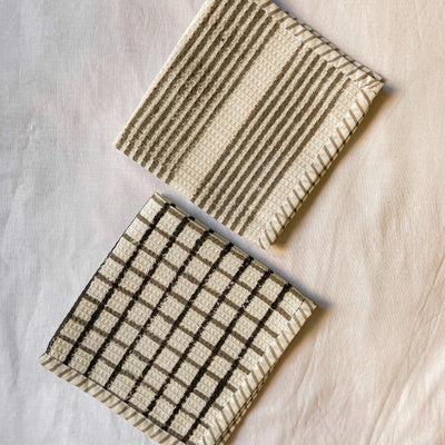 Black Stripe and Check Blockprint Dish Towel Combo-Tea Towels-House of Ekam