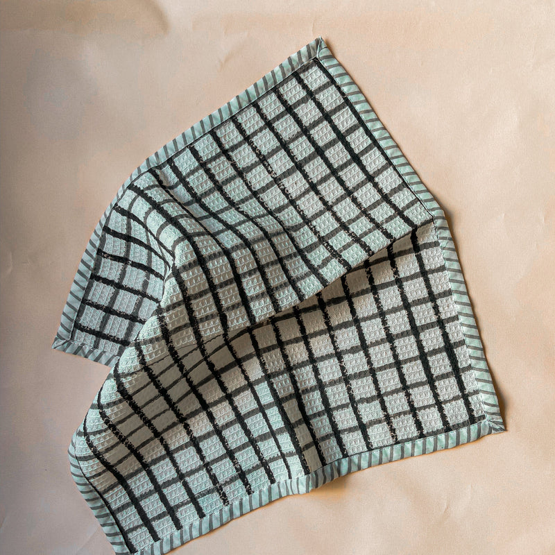 Black Stripe and Check Blockprint Dish Towel Combo-Tea Towels-House of Ekam