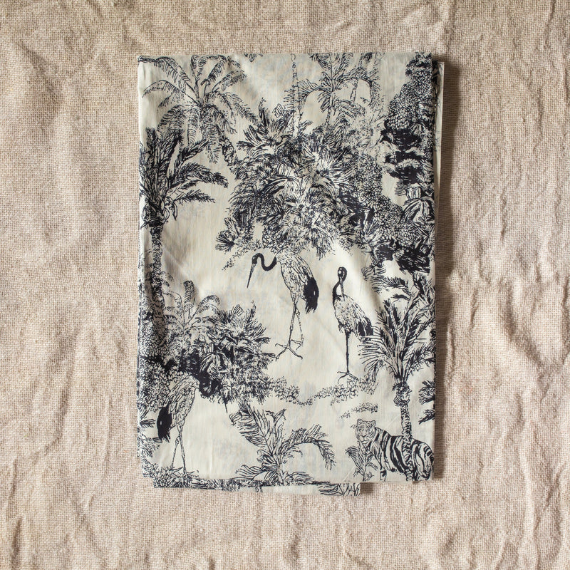 Black Tropical Dreams Hand Screen Print Cotton Fabric-fabric-House of Ekam