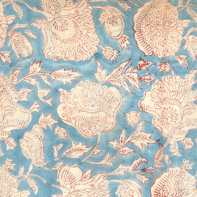Blue Dahlia Blockprint Cotton Fabric (min. 2m)-fabric-House of Ekam