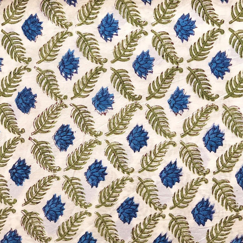 Blue Lotus Jaal Blockprint Cotton Fabric (min. 2m)-fabric-House of Ekam