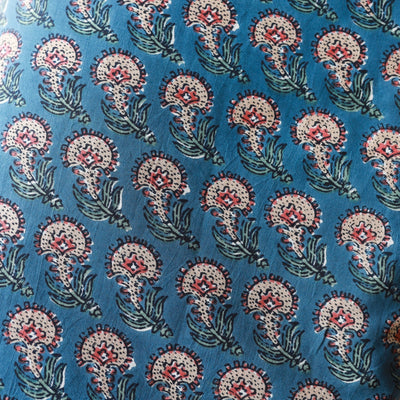 Blue Paisley Blockprint Cotton Fabric (min. 2m)-fabric-House of Ekam
