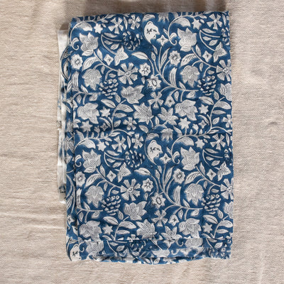 Blue Phool Jaal Blockprint Cotton Fabric (min. 2m)-fabric-House of Ekam