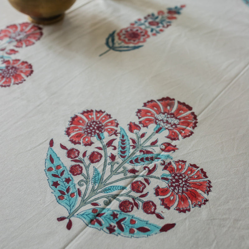 Blue & Red Cypress Poppy Table Cloth-Table Runners-House of Ekam