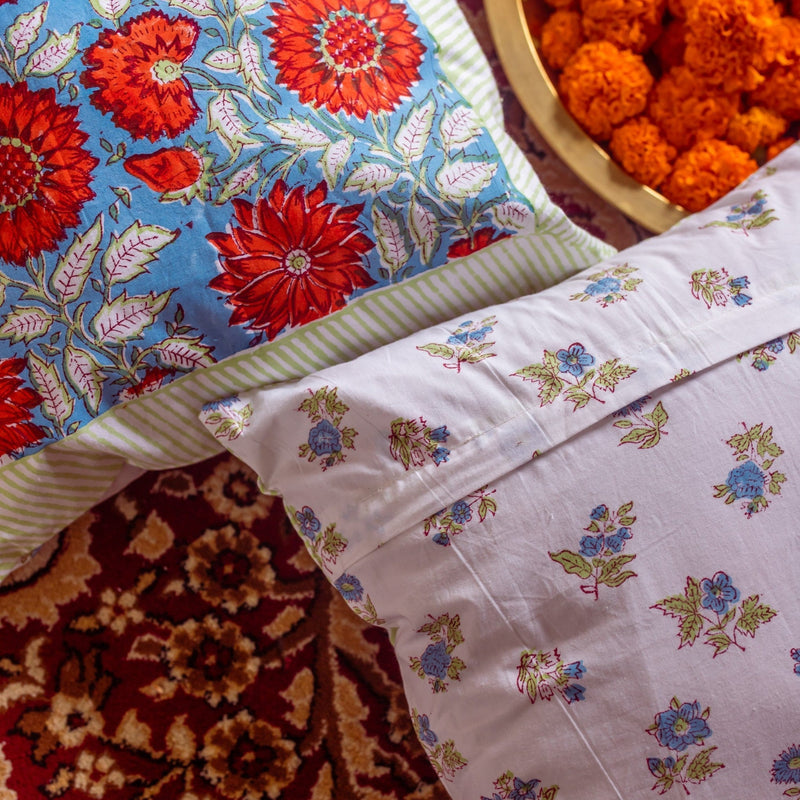 Blue & Red Gulshan Jaal Cushion Cover-Cushion Covers-House of Ekam