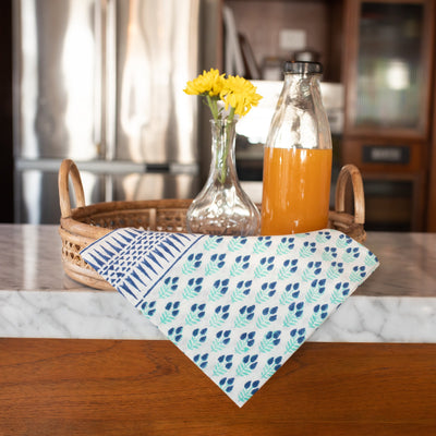 Blue Sprig Cotton Tea Towel cum Dinner Napkin-Tea Towels-House of Ekam