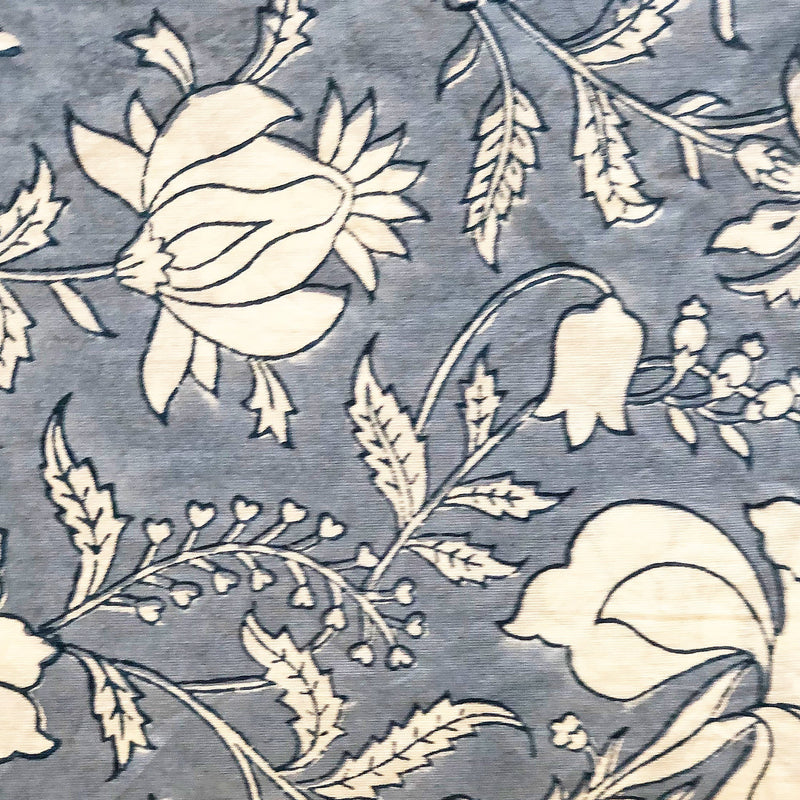 Blue Summer Floral Blockprint Cotton Fabric-fabric-House of Ekam