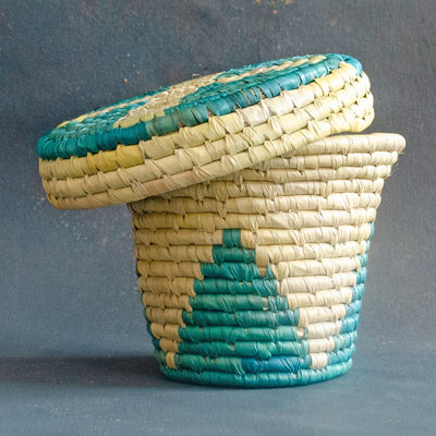 Blue Triangle Sabai Storage Box with Lid-Vases-House of Ekam