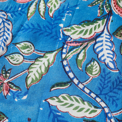 Bright Blue Floral Blockprint Cotton Fabric (min. 3m)-fabric-House of Ekam