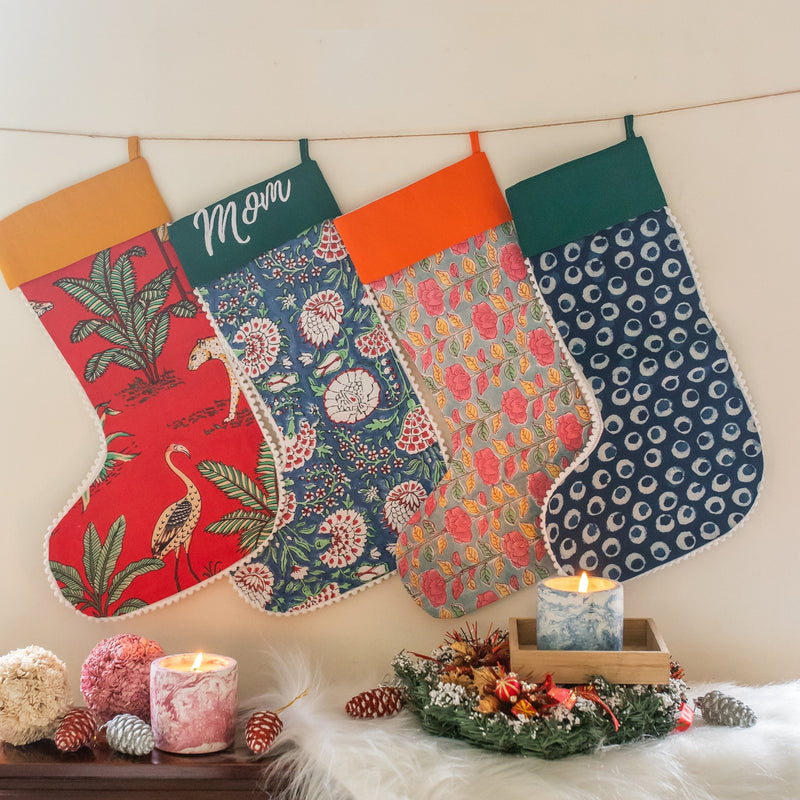 Custom Christmas Blockprint Stockings-Stockings-House of Ekam