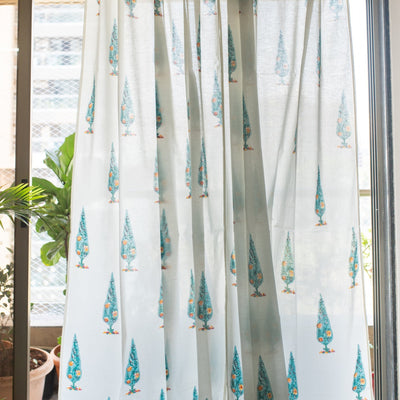 Cypress Sunset Blockprint Sheer Curtain-Curtains-House of Ekam