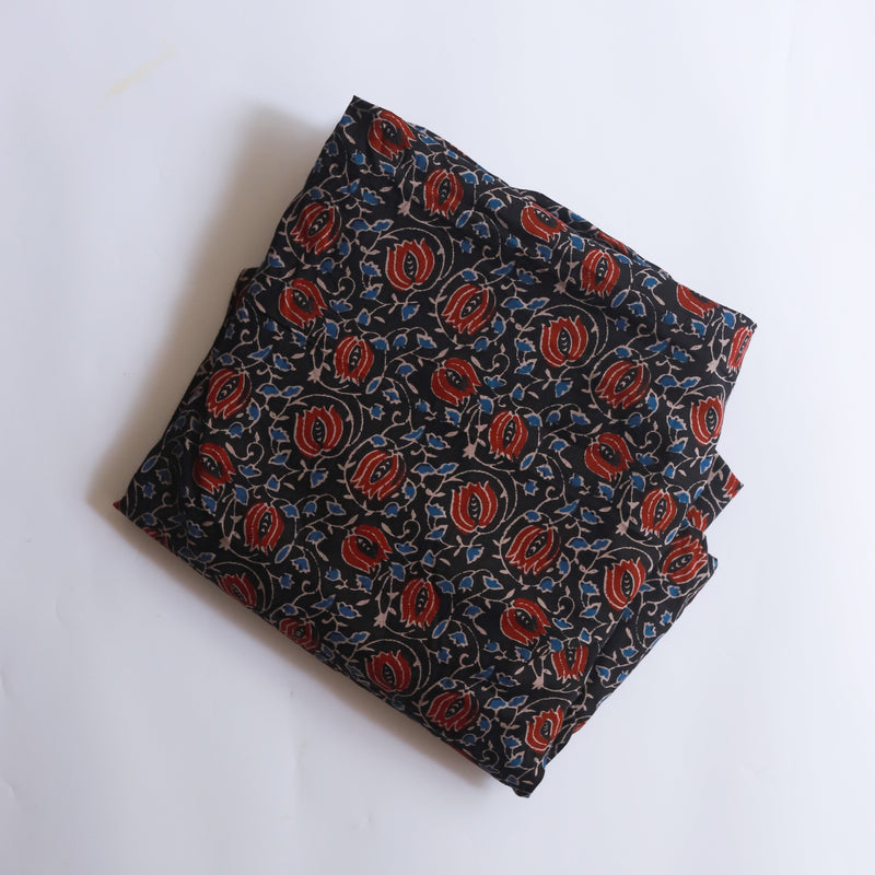 Dabu Red and Black Jaal Blockprint Cotton Fabric (min. 2m)-fabric-House of Ekam
