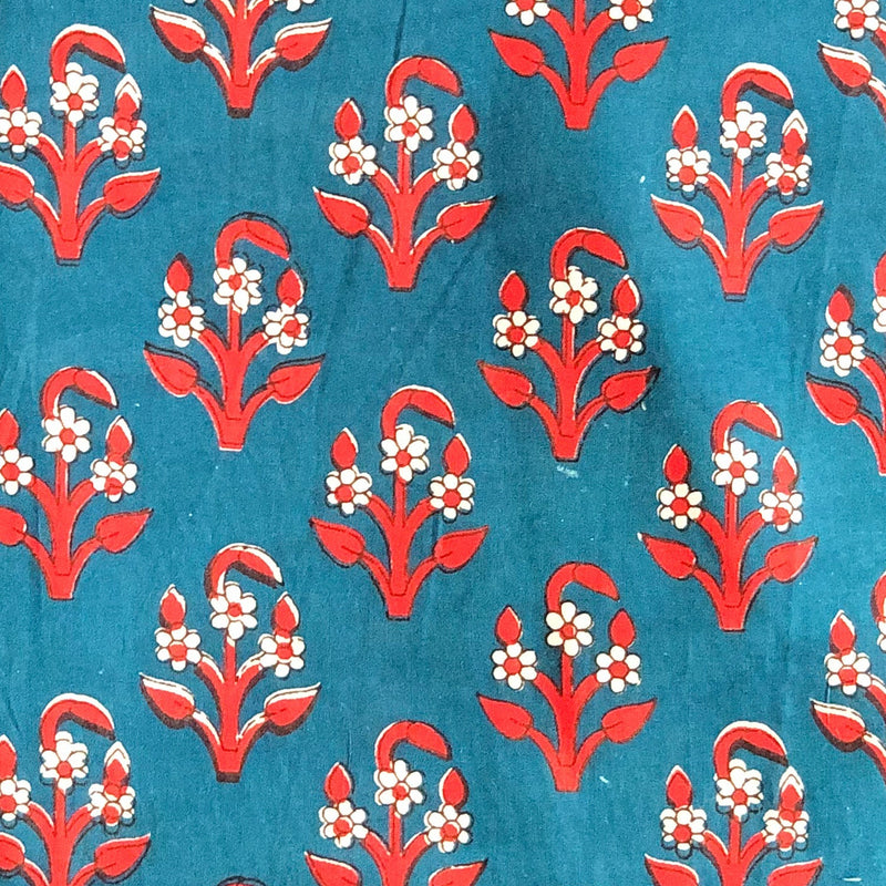 Dark Blue Buti Blockprint Cotton Fabric-fabric-House of Ekam