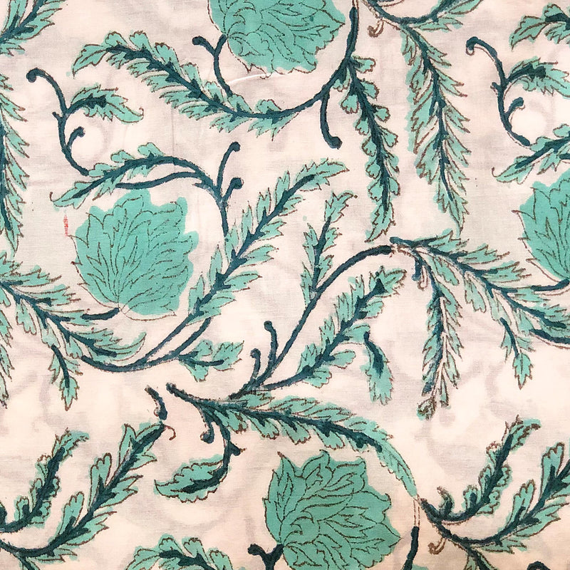 Dirty Green Floral Blockprint Cotton Fabric (min. 2m)-fabric-House of Ekam
