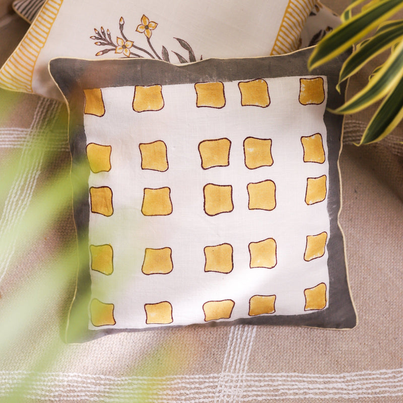 Dopahar Yellow Abstract Square Cushion Cover-Cushion Covers-House of Ekam