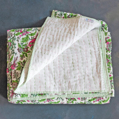 Floral Paradise Handmade Kantha Bedcover/Dohar-Quilt Set-House of Ekam
